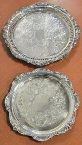 (2) Silver Plated Trays: Wilcox Rochelle - 13⅝"&oslash; & Wallace - 16"&oslash;