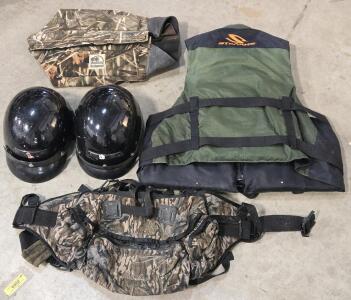 Stearns Adult Life-Vest, (2) Vega Helmets, Hodgman Dog Life-Vest & Cabela's Waist Pack Belt