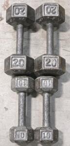 (2) 20LB & (2) 10LB Iron Dumbbell Weights