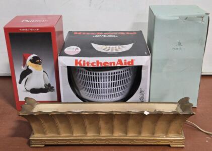 PartyLite Clairmont Tealight Lamp, KitchenAid Salad Spinner, Paddle Penguin & Mantle Light