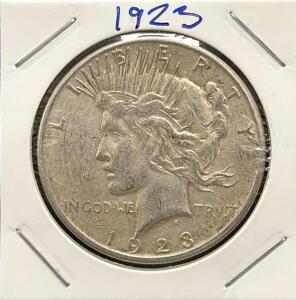 1923 United States Peace Dollar Coin, 90% Silver, Philadelphia Mint
