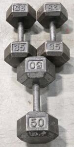 (2) 35LB & (1) 50LB Iron Dumbbell Weights