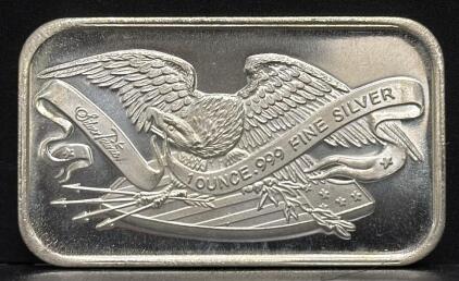 SilverTowne 1 Ounce .999 Fine Silver Bullion Bar, Eagle with Banner Design