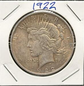 1922 Peace Dollar, United States, 90% Silver, One Dollar Coin