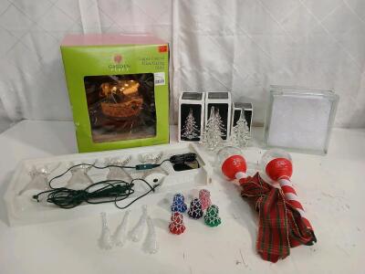 (3) Gorgeous Designs Inc Glass Cristmas Tree Decor (1) Copper-Colored Glass Gazing Glove & More