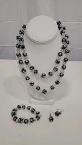 Handcrafted Evil Eye Glass Bead Jewelry Set - Necklace, Bracelet, Earrings