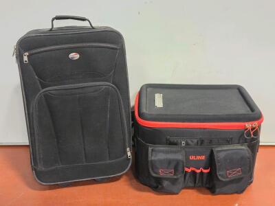 Uline Portable Mobile Desk Box - 12"H x 18"W x 14"D & American Tourister Luggage