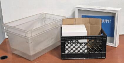 (5) Floating Shelves - 10&frac14;" x 11&frac34;", Hangable Shadowbox - 18⅜" x 22&frac14;", (2) Large Clear Plastic Tubs & More