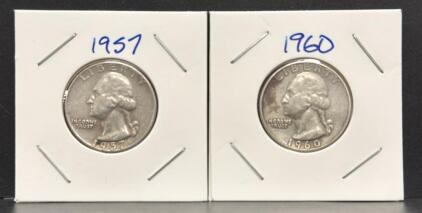 1957 & 1960 Washington Quarters, 90% Silver, US Mint