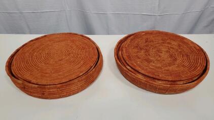(2) 6 Hand Woven Placemats With Basket Holder