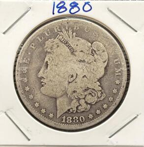 1880 Morgan Dollar, 90% Silver, No Mint Mark, Lady Liberty & Eagle Design