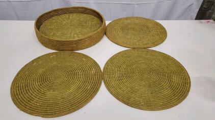 (6) Hand Woven Placemats With Basket Holder