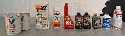 (3) Quart Cans Of Valvoline 20W-50 Racing Motor Oil, (1) K&N Air Filter Service Kit, (1) 12-Oz Can Of K&N Air Filter Oil & Assorted Automotive Chemicals