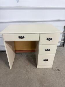 Compact Cream Desk, 4 Drawers, Metal Handles