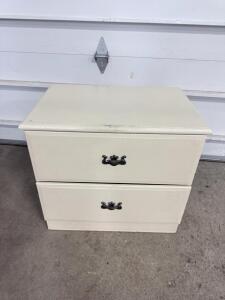 Cream Ivory Two-Drawer Nightstand with Metal Handles