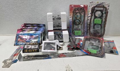 (2) CTI Fuel System Repair Kit (3) Engine Overhaul Gasket Kits, 1 Mitsubishi, 1 Toyota, 1 Nissan (4) Neon Taxi Signs (13) Double Chain License Frames, Blue (1) Car Antenna (8) Imitation Phone Antennas, 6 Red, 1 Black "Lady Antenna", 1 White (1) Neon Rod 
