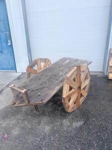 Rustic Wooden Handcart/Wagon with Wooden Spoked Wheels