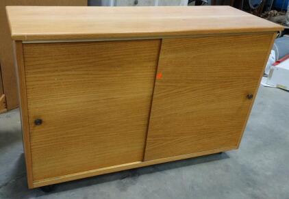 Wooden Storage Cabinet with Sliding Doors, Light Oak, 36"x18"x30"