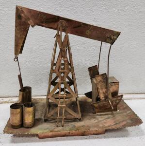 (1) Vintage Handmade Copper Oil Derrick Music Box