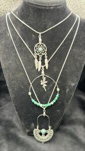 (3) Turquoise Pendants & .925 Silver Necklaces