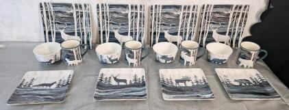 (1) 16-Piece Certified International Fluidity - Unique Animal Pattern Ceramic Dinnerware Set