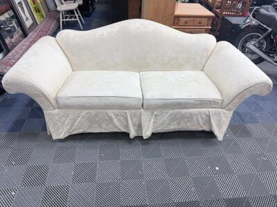 Elegant Cream Floral Sofa, 3-Seater, Skirted Base, Rounded Arms