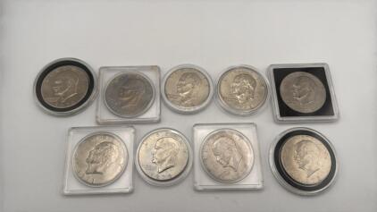 (9) IKE Dollar Coins -2 Bicentennials & 7 With Years Range Of 1971-1978