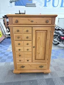 Wooden Armoire Dresser, Light Natural Wood, 8 Drawers, 1 Door