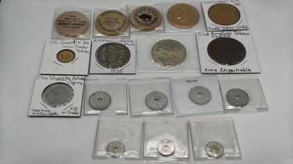 Lot Of Novelty Coins & Tokens , & Old Sales Stac Tokens