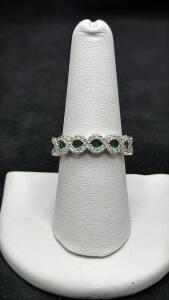5 Stone Green Emerald Set Into A .925 Silver Ring Size 8