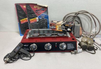 Royal Gourmet Gas Stove / (2) Unopened Two Packs of Splash Guards / Working Black & Decker Drill / Camo Wrap / and More