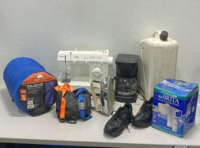 Singer Sewing Machine / Ozark Trail Sleeping Bag / size 8 sneakers/ Straps / and more