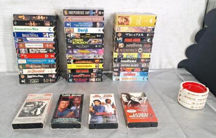 (44) Assorted VHS Tapes, Includes Lethal Weapon 1-4 & (4) Kirin Beer Ashtrays