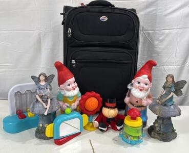 Lot Of Assorted Items Luggage Bag , Yard Decor & More