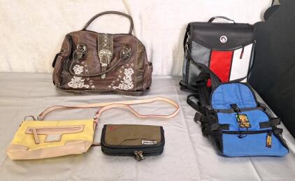 (1) Large Shoulder Bag, (1) Small Purse, (1) Handbag, (1) Soft 3-Ring Binder & (1) Small Gear Tote
