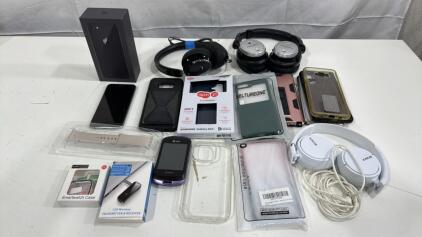 Assorted Lot Of Cell Phone Cases , Headphones & IPHONE 8 & More