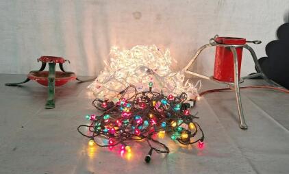 (2) Christmas Tree Stands & Assorted String Lights