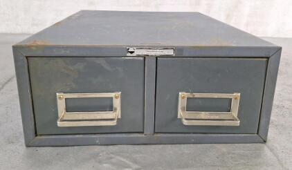(1) Vintage Steelmaster 2 Drawer Index Card Catalog / Metal File Cabinet, 16" L x 12.25" W x 5"T