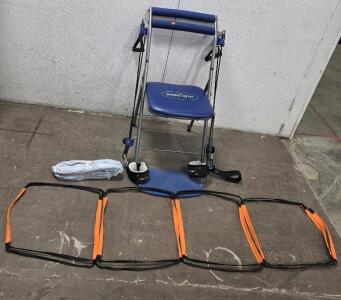 (1) Chair Gym, A Compact, All-in-One Home Exercise System (2) Agility Ladders