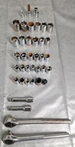 (2) 3/8" Drive Ratchets, (2) Extensions & Assorted Sockets