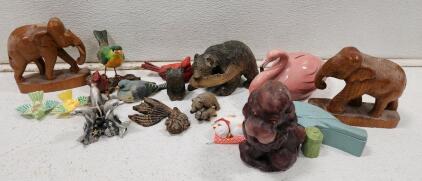 (17) Assorted Wood, Ceramic And Metal Animal Figurines