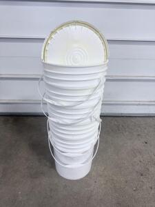 Set of 5 White 5-Gallon Plastic Buckets with Lids, Stackable