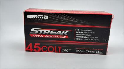 1 Box Of 50rds Ammo, Inc. Streak Visual .45 Colt 250 Grain Total Metal Case (TMC) ammunition