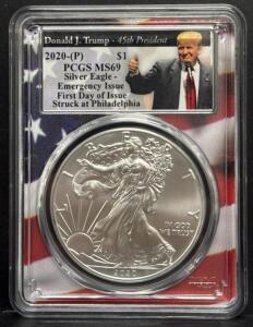 2020 American Silver Eagle, PCGS MS69, Emergency Issue, First Day of Issue