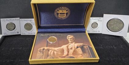 (1) 1909 Lincoln Wheat Cent (1) 2013-D Roosevelt Dime (1) 2020-D U.S. Washington State Land Stewardship Quarter (1)2005-D U.S. Buffalo Nickel (1) *FAKE* 1906 Walking Liberty Dollar *FAKE*