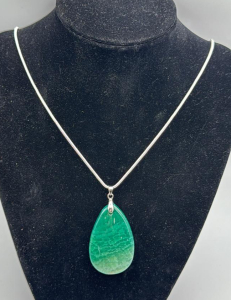 74.00ct. Natural Green Dragon Veins Agate Teardrop Pendant & Stamped .925 Silver Necklace