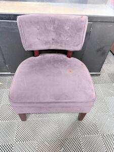 Purple Velvet Accent Chair, Button-Tufted Backrest, Wood Legs
