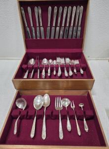 Wm. Rogers Mfg. Co. 54-Piece Silverware Set with Wooden Box, Silver-Plated Finish