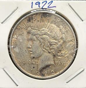 1922 Peace Dollar, United States, 90% Silver, No Mint Mark