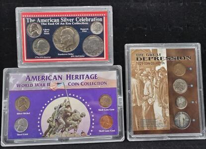 (1) American Heritage World War II Coin Collection (1) The Great Depression 1929 Coin Collection (1) The American Silver Celebration, The End of an Era Collection